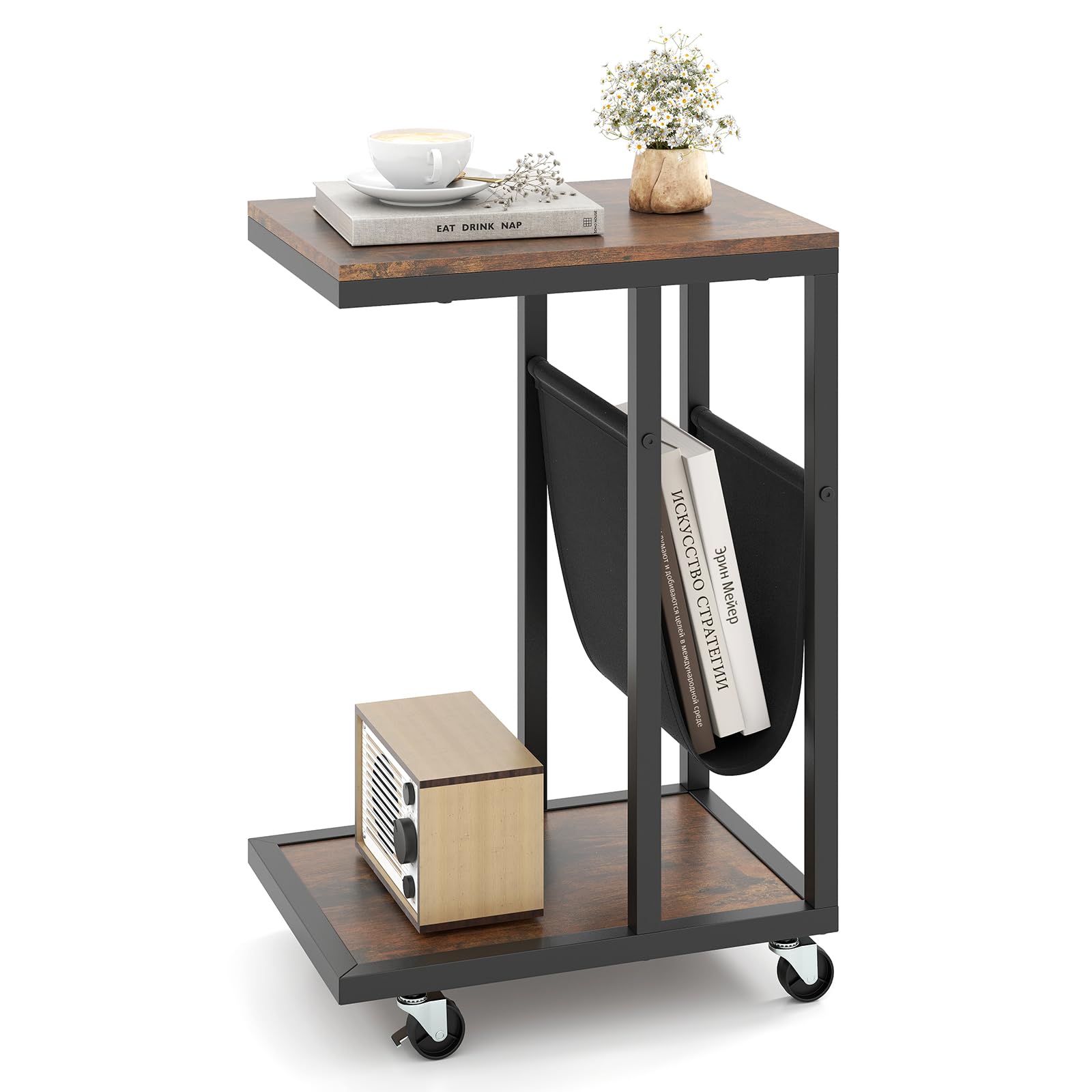 Table d'appoint mobile en forme de C Tangkula